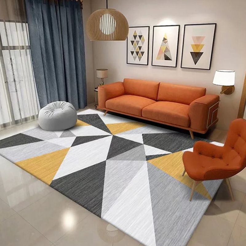 Gold Modern Rug Polyester Geometry Rug Washable Indoor Rug for Living Room