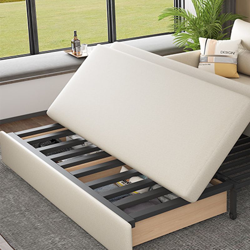 Beige 31.49" Wide Sofa Bed Glam Faux leather Sleeper Sofa with Pillow Included