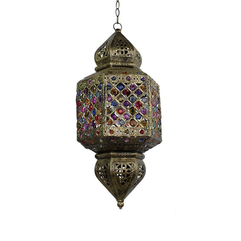 Metal Bronze Suspended Lighting Fixture Lantern 1 Head Vintage Ceiling Pendant Light for Bedroom