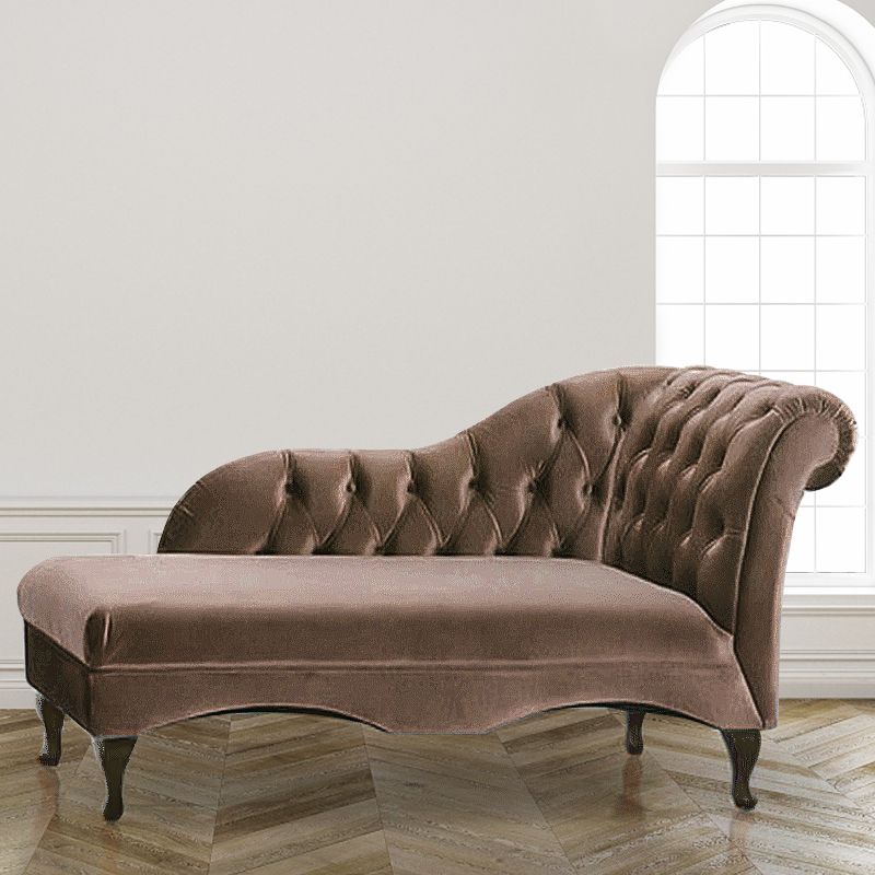 Living Room Rolled Arms Chaise Modern Style Velvet Chaise with Two Arms