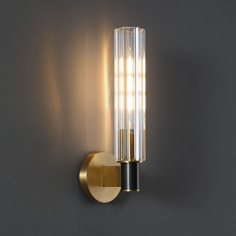 Tubular Wall Light Sconce Minimalist Crystal Prism Brass Finish Wall Mount Light for Bedroom