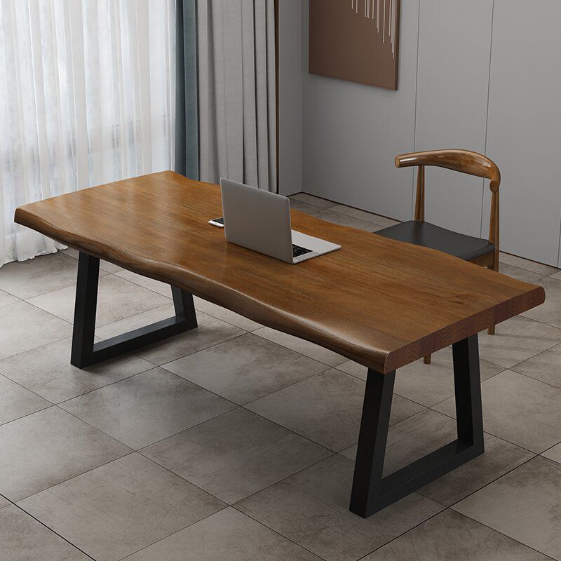 Modern Solid Wood Office Desk Irregular Shape Task Desk with 2-Legs for Office
