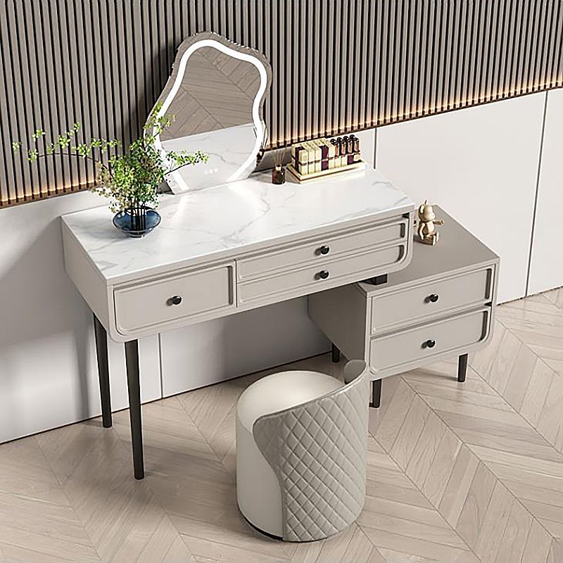 Wood and Metal Vanity Table in Grey/White 5 Storage Drawers Makeup Desk