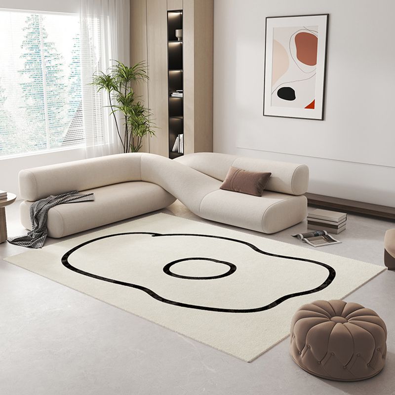 Beige Casual Rug Polyester Line Area Rug Stain Resistant Rug for Home Decor