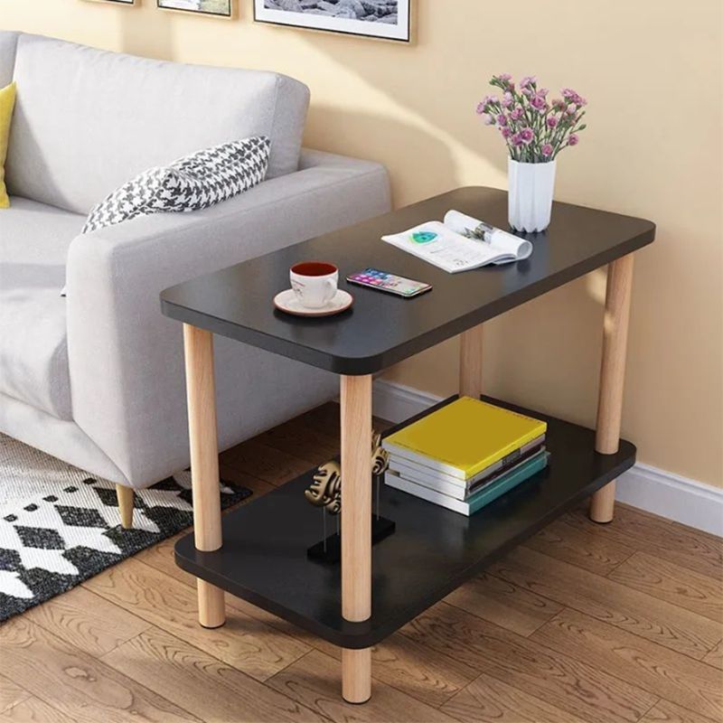 20.87" Tall Wood Side Accent Table Geometric Shelf Included End Table