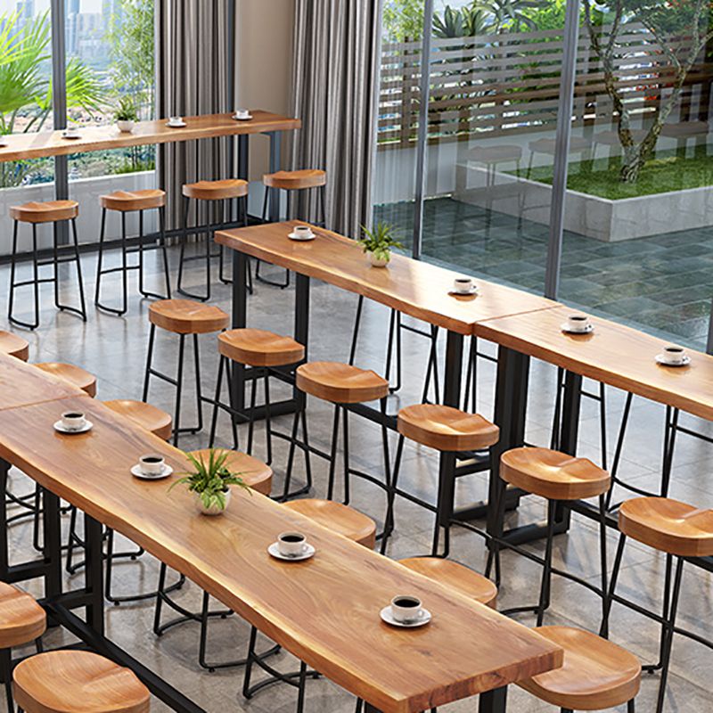 Rectangle Solid Wood Bar Table Trestle Base Dining Table for Kitchen Living Room