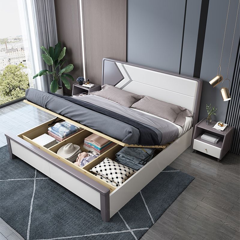 Contemporary Wooden Panel Bed with Rectangular Headboard, 43.3" Tall