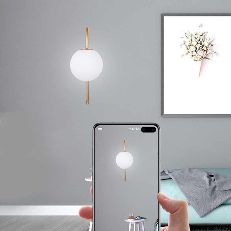 Contemporary Style Metal Wall Sconce with White Glass 1 Light Wall Lamp for Bedside