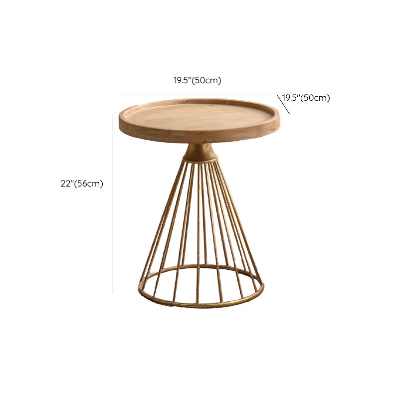 Round Shape Solid Wood End Table with Metal Base Corner Table for Living Room