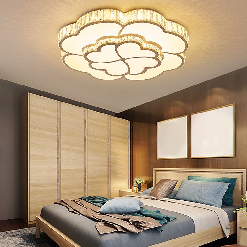 Flower Bedroom Flush Mount Ceiling Fixture Crystal LED Modern Flush Ceiling Light Fixture