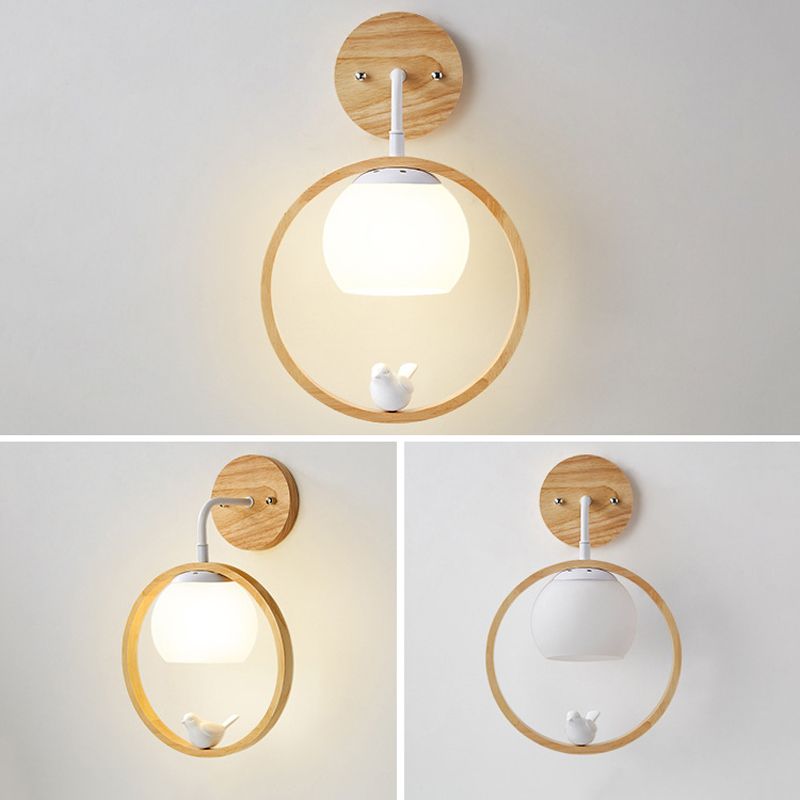 Contemporary Wood Lighting Globe Glass Shaded Wall Light for Bedroom