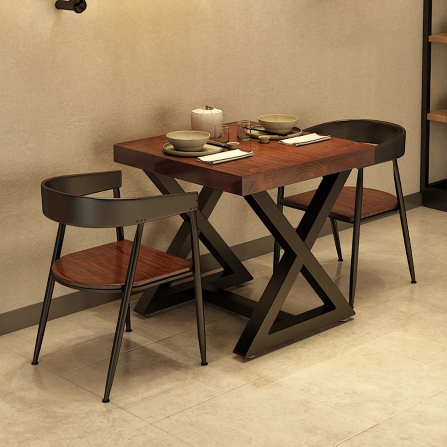Square Wooden Dining Table Industrial Brown Top Table with Black Frame