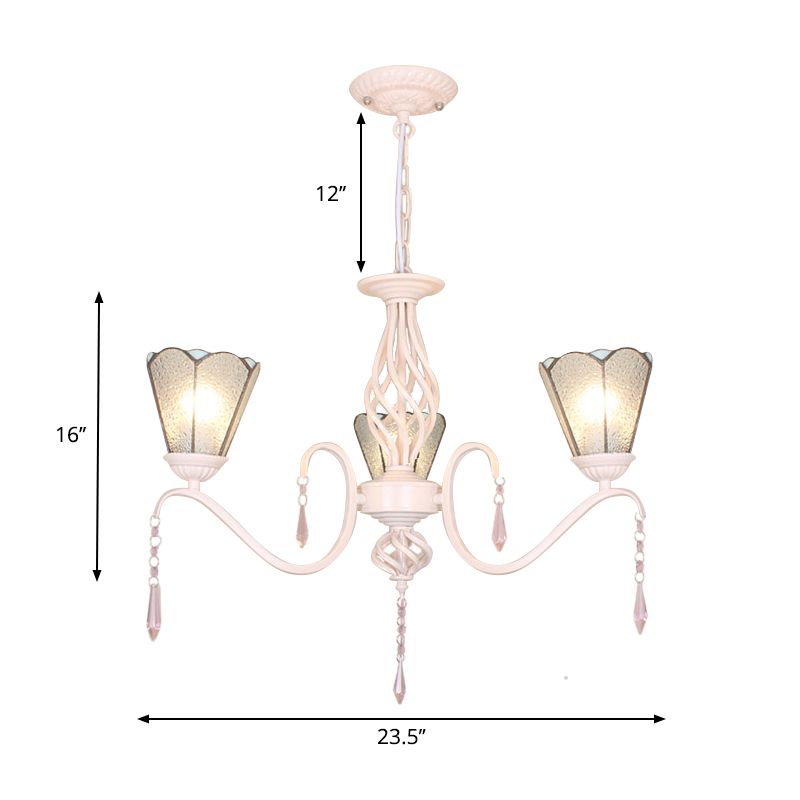 3 Lights Cone Hanging Light with Dimpled Clear Glass and 12" Chain Traditional Chandelier Light