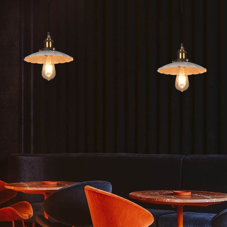 Ceiling Pendant Light Industrial Restaurant Pendant Light Kit with Tapered Metal Shade in White