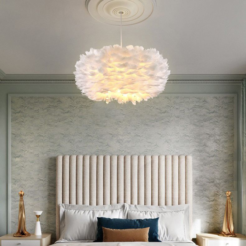 Nordic-Style Shaded Chandelier Pendant Light Feather Bedroom Pendant Lighting Fixture