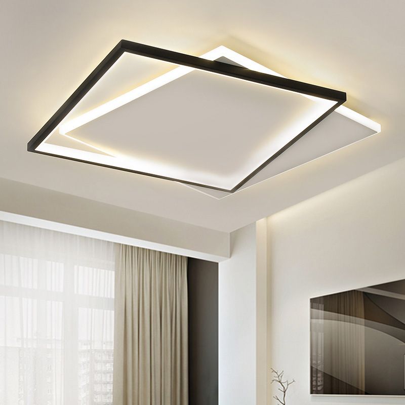 Ultra-thin Flush Mount Lighting Simplicity Metal Black-White LED Ceiling Lamp for Living Room