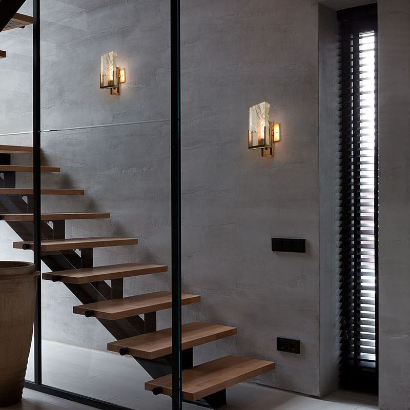 Rectangular Ice Cube Clear Crystal Wall Lamp 11.8" H Postmodern Gold Bedside Sconce Lighting Fixture