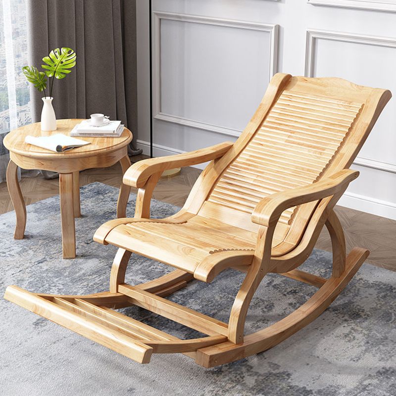 Traditional Rocking Chair Rubber Wood Trapezoidal Back Solid Color Indoor Rocking Chair