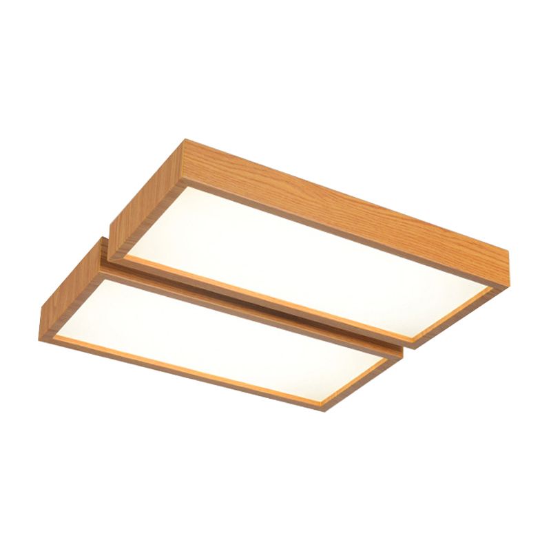 Lámpara de techo empotrada LED de estilo nórdico, accesorio de techo con borde de madera y sombra rectangular para oficina