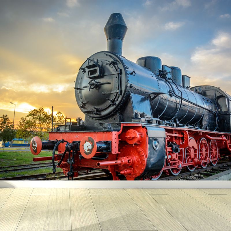 Light Color Train Mural Wallpaper Vehicle Industrial Stain Resistant Wall Covering