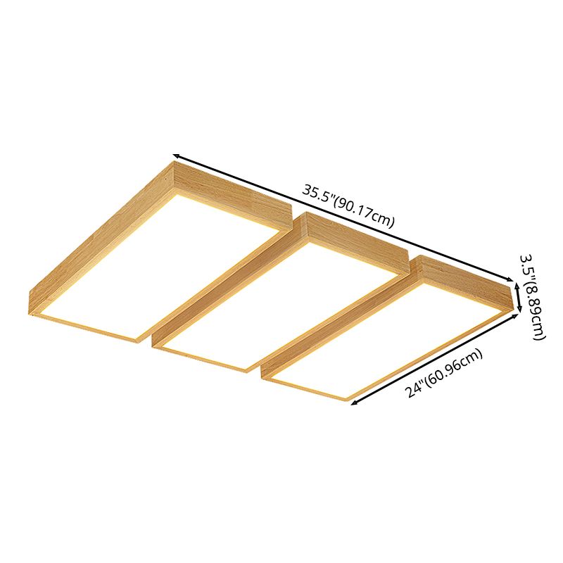 Rectangular Wooden LED Flush Mount in Modern Concise Style Acrylic Indoor Ceiling Light in Log Color