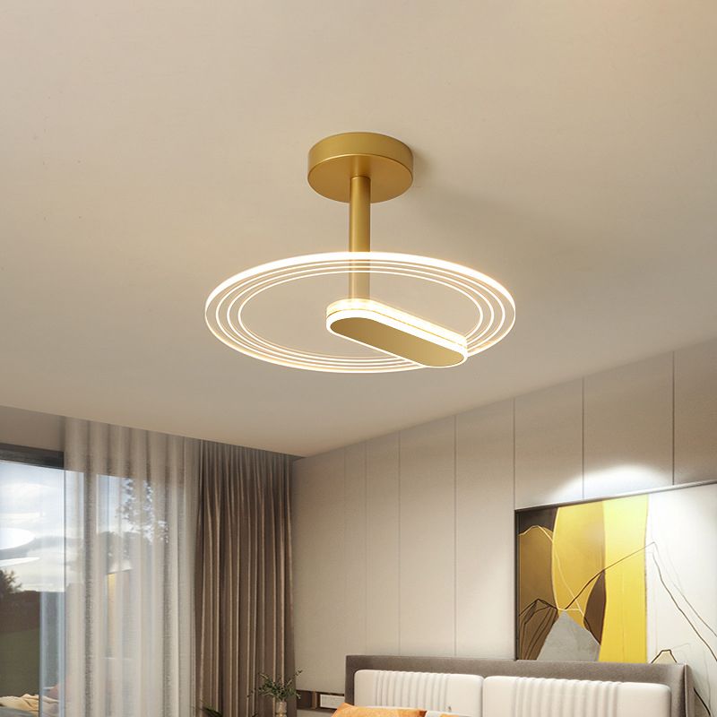 Acrylic Time Clock LED Flush Light Simplicity Black/Gold Semi Flush Mount Ceiling Light for Bedroom