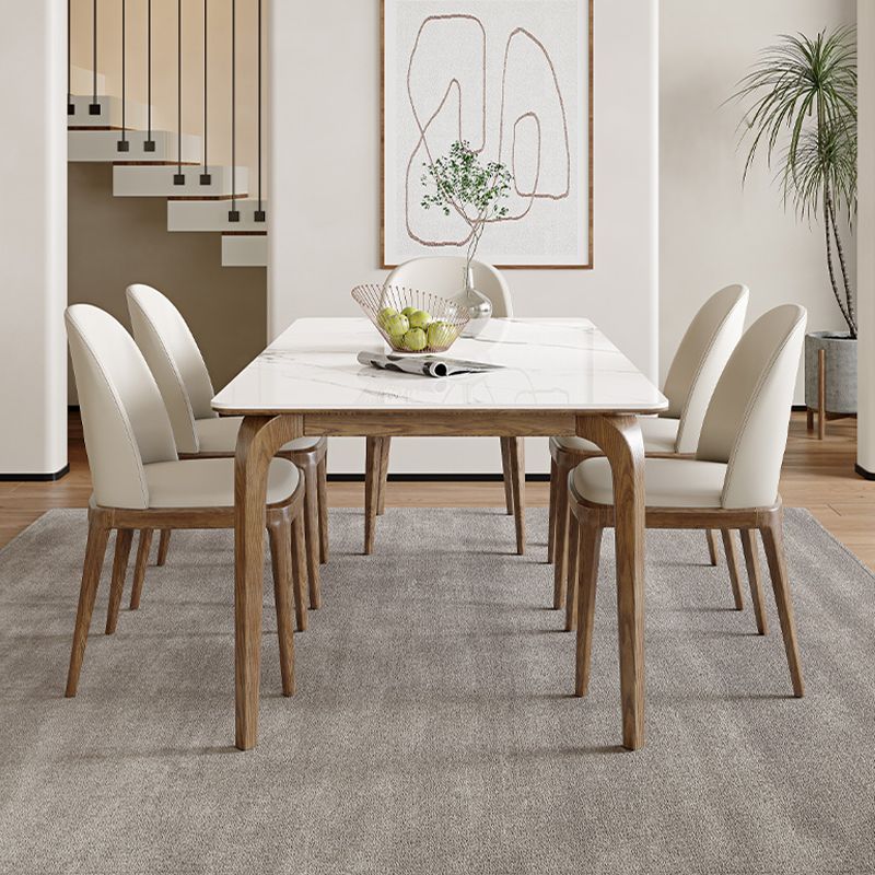Modern White Stone Top Dining Set 1/5/6/7 Pieces Dining Table Set with White Chairs