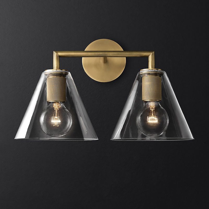 Conic Bedside Wall Mount Light Clear Glass 1-Light Minimalistic Sconce Lamp in Brass