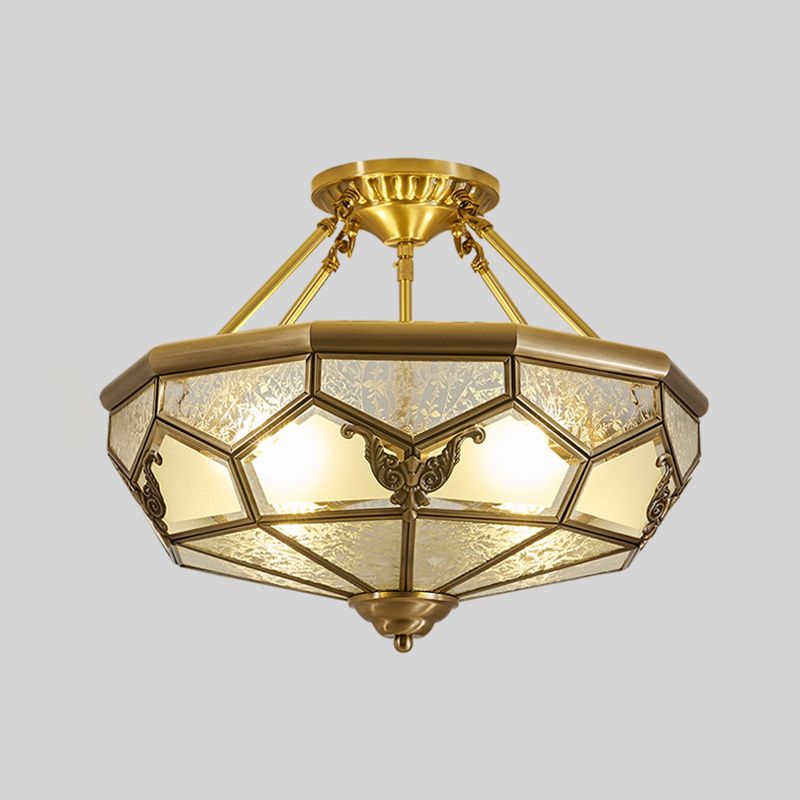Plafonnier doré de style colonial en métal semi-encastré pour salon