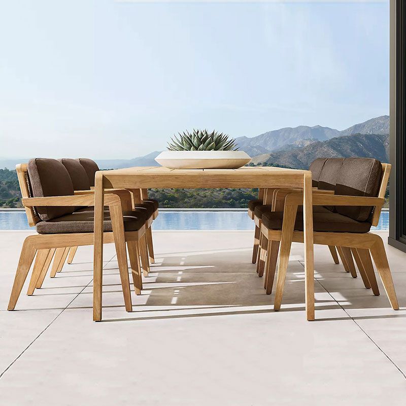 Rectangular Patio Dining Table Set 1/7 Pcs Wood Patio Dining Table with Chairs