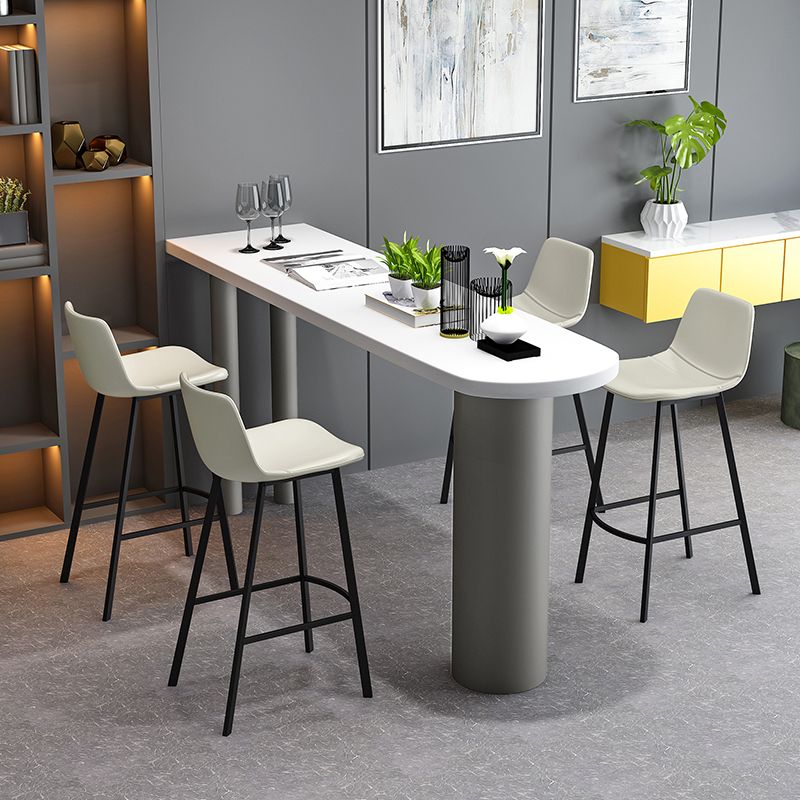 Contemporary White Bar Table Set 1/3/5 Pcs Stone Top Bar Table and Leather Stools
