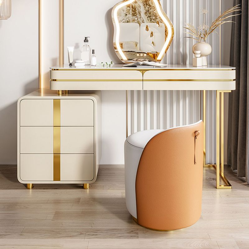 Gold Vanity Bedroom Make-up Vanity Stool Set in Glossy Finish