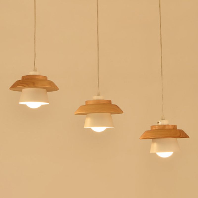 Saucer Cup Dining Room Hanging Lamp Metal and Wood 1 Bulb Nordic Pendant Light Fixture