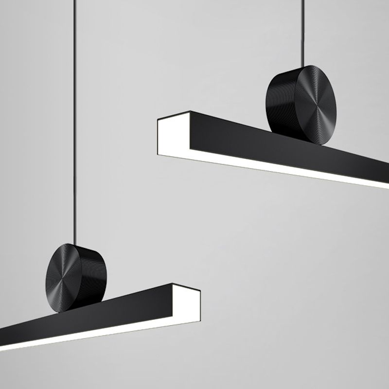 Schwarz gerade Insel hell moderne Aluminium -LED -Inselanhänger für Wohnzimmer