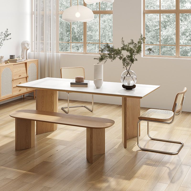 Contemporary Rectangle Table Sintered Stone Table with Wood Legs for Kitchen