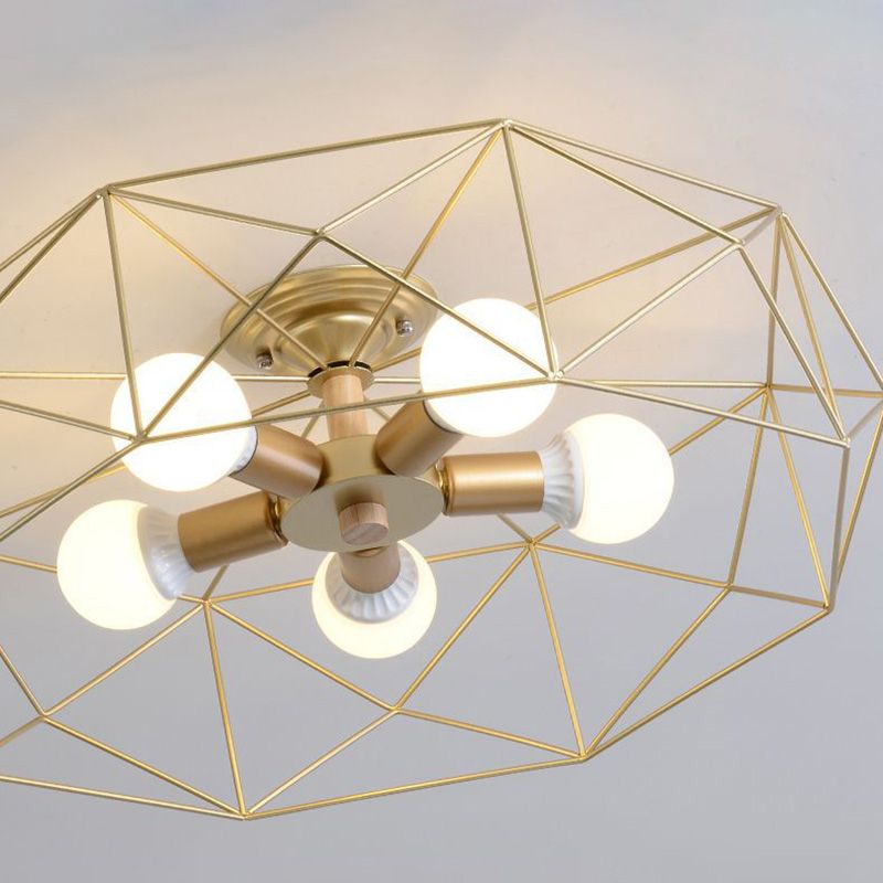 Industrial Cage Drum Semi Flush Mount Ceiling Light Metal Semi Flush Mount for Dining Room