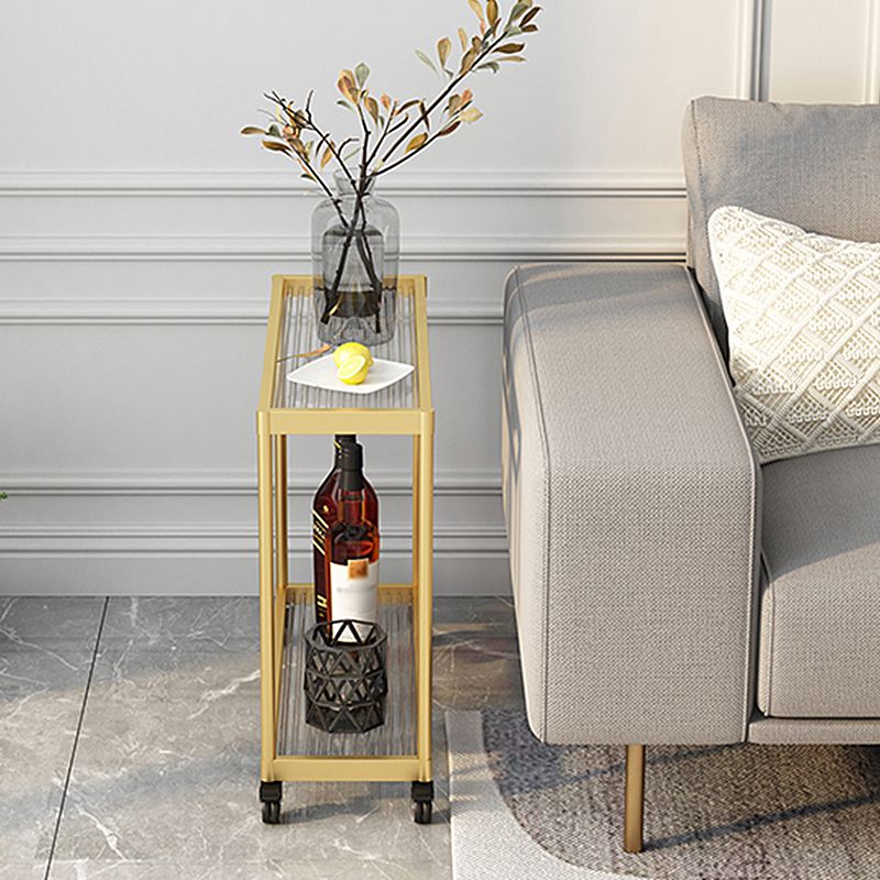 21.6" Tall Modern Rectangular Glass Top Side Table Iron Frame End Table with Shelf