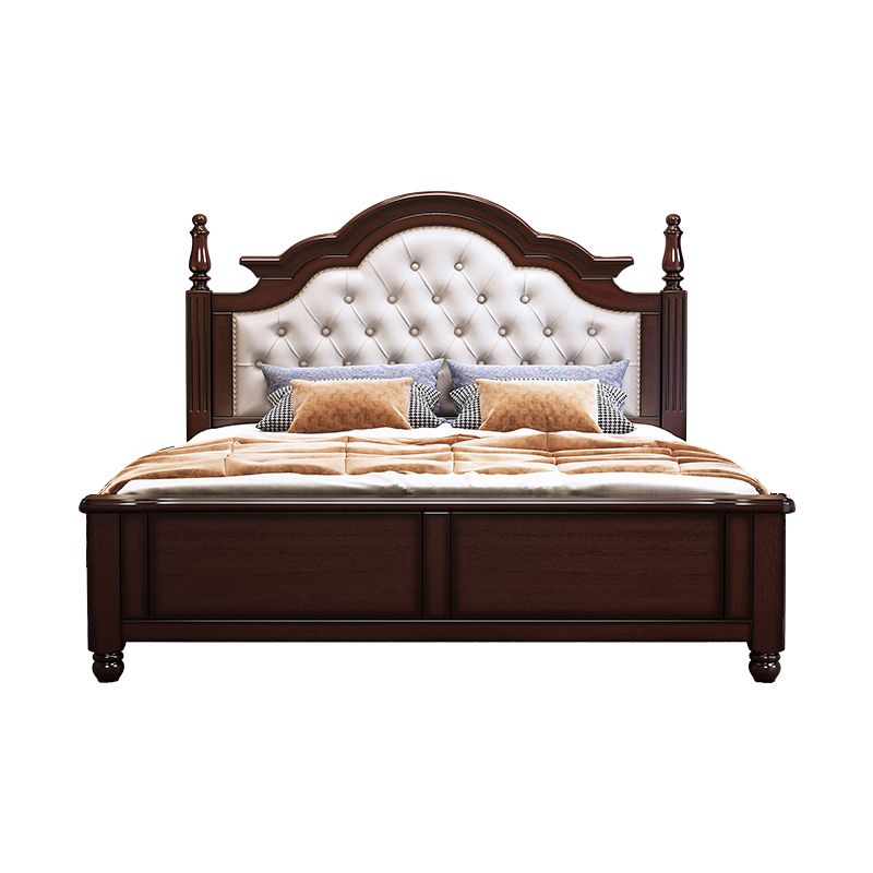 57.08" High Bed Mid-Century Modern Rubberwood Standard Bed with Upholstered Headboard