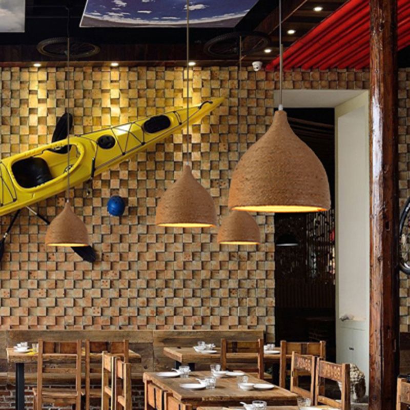 1 Light Beige Rope Pendant Light Retro Industrial Teardrop Hanging Lamp for Dining Room