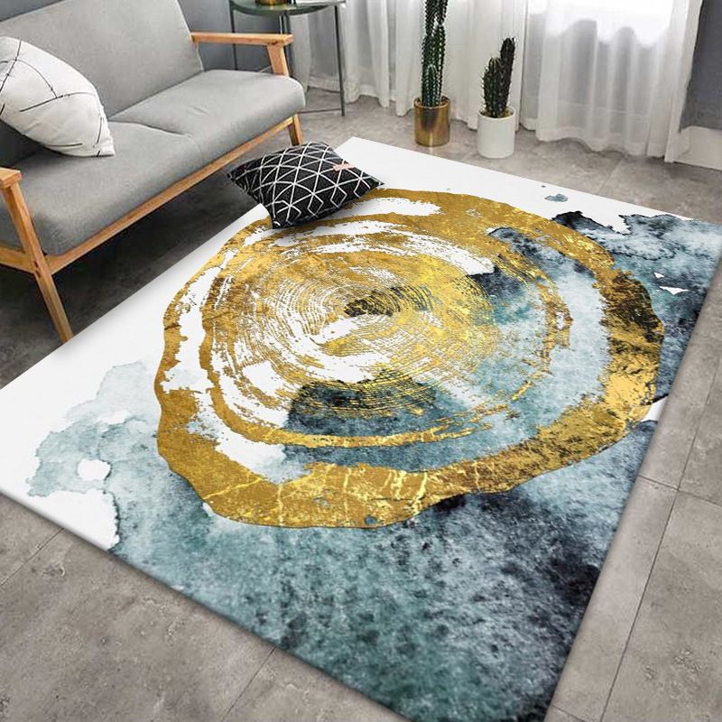 Gold Contemporary Rug Polyester Abstract Print Rug Stain Resistant Rug for Living Room