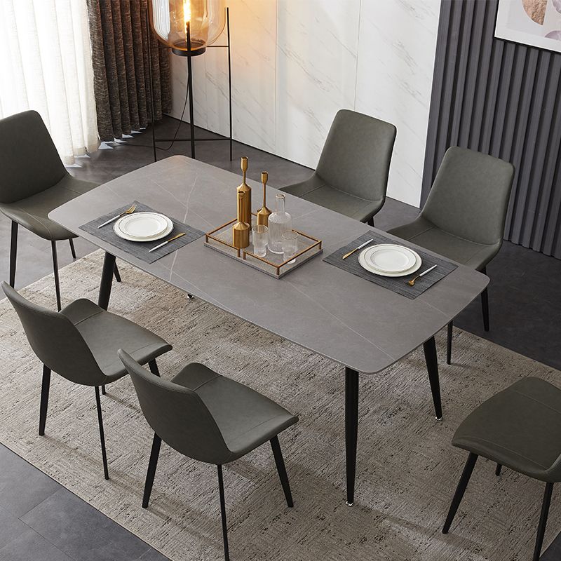 Industrialstil Sintered Stone Tisch schwarz 4 Beine Basis Rechtecktisch für Zuhause