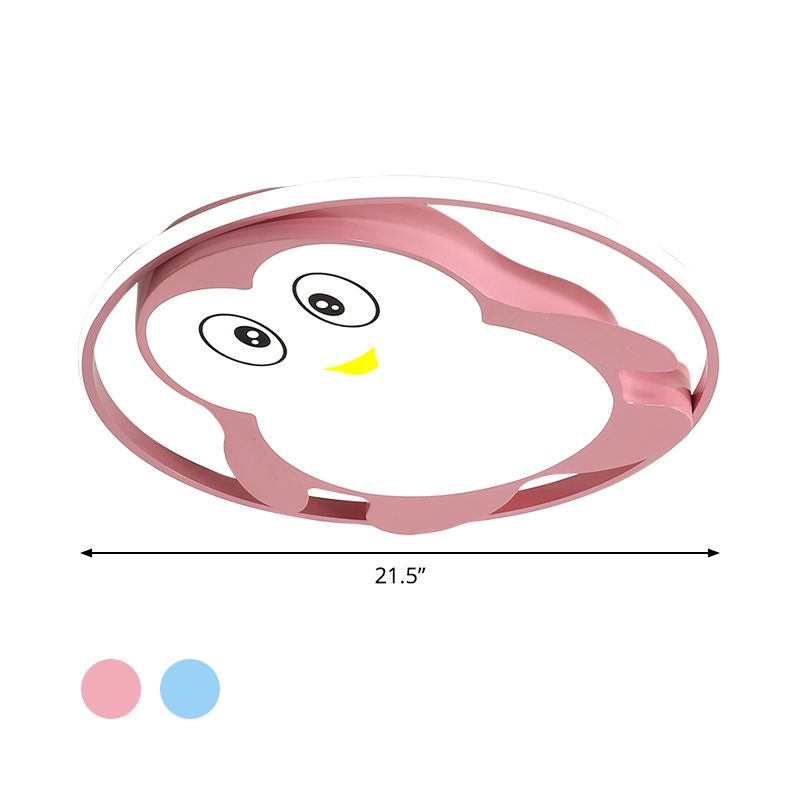 Pink/Blau Finish Pinguin Deckenmontage Cartoon LED Acryl Flushmount Beleuchtung für Unterzimmer-Schlafzimmer