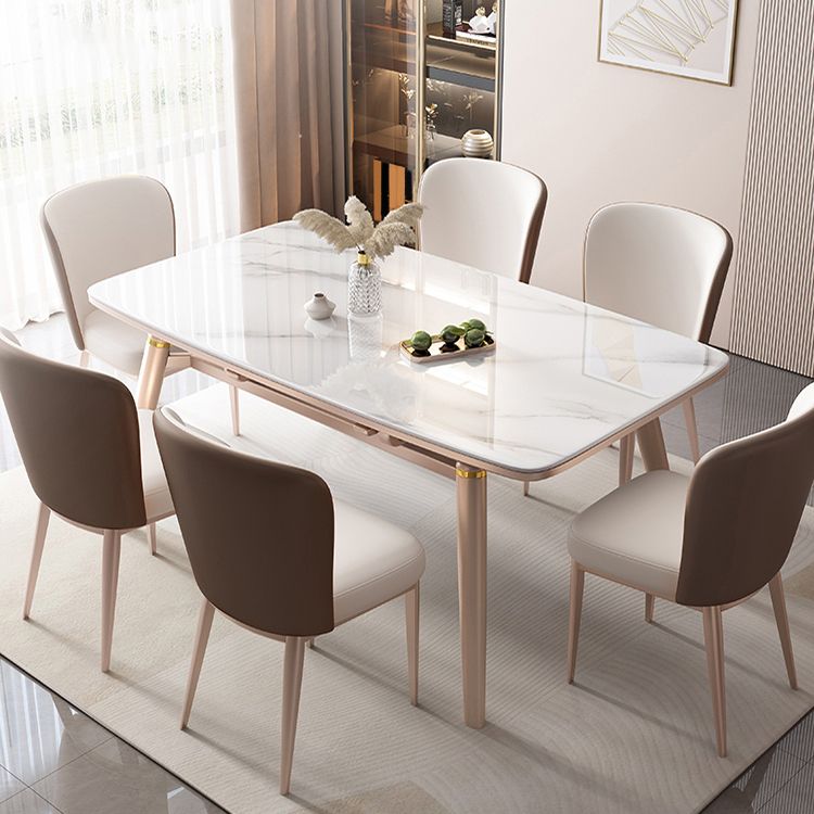Foldable Stone Rectangle Dining Table Rubber Legs for Dining Room