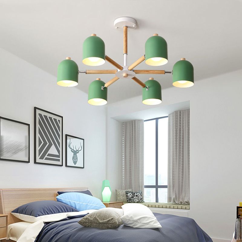 Cloche Shade Wooden Chandelier Nordic Adjustable Suspension Light for Bedroom
