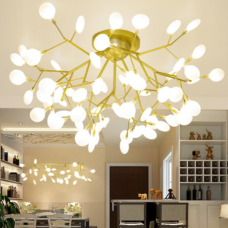 Tree Branch Living Room LED Semi Flush Metallic Postmodern Ceiling Mount Chandelier