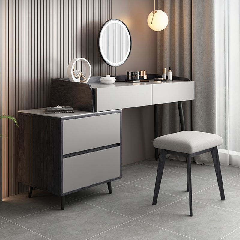 Contemporary Stone Makeup Vanity 4-Drawer Vanity Set with Standing Mirror
