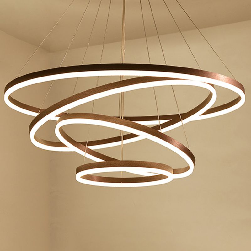 Coffee Orbicular Chandelier Light Fixture Minimalist Style LED Metal Pendant Light Fixture