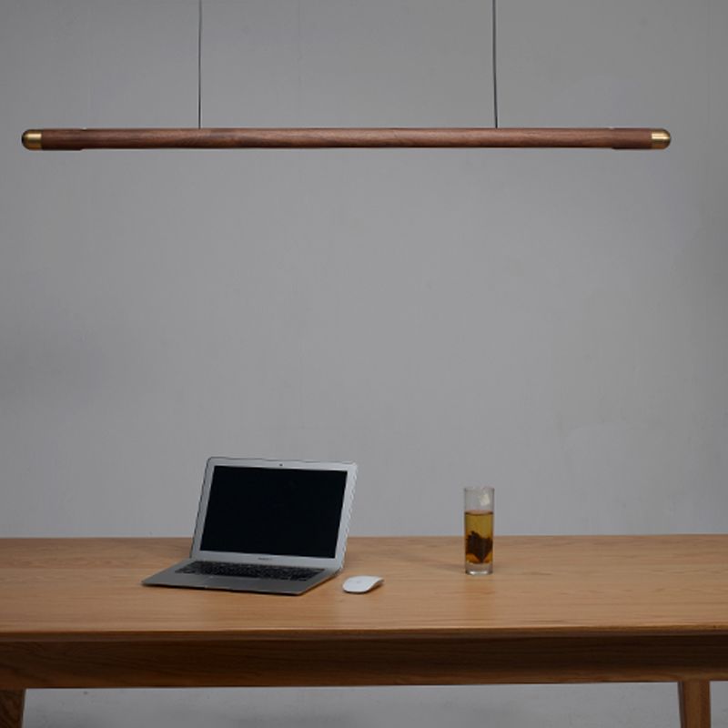 Wood Hanging Pendant Lights Modern 1-Light Linear Hanging Lamps for Tea Room
