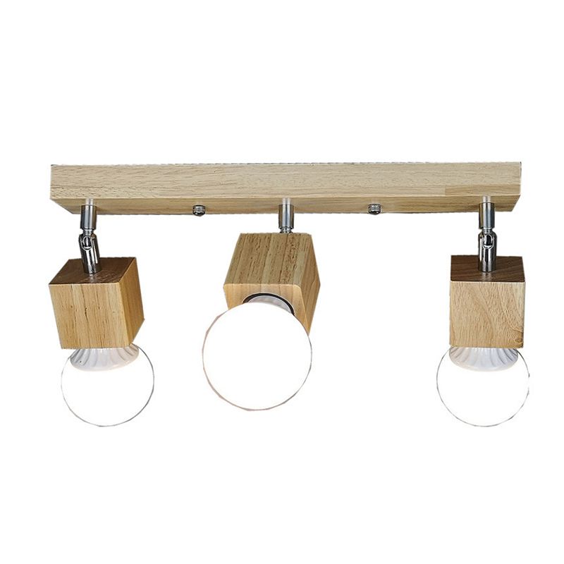 Cube Shaped Wooden Vanity Wall Sconce Nordic Beige Wall Mounted Lamp for Bathroom Hallway