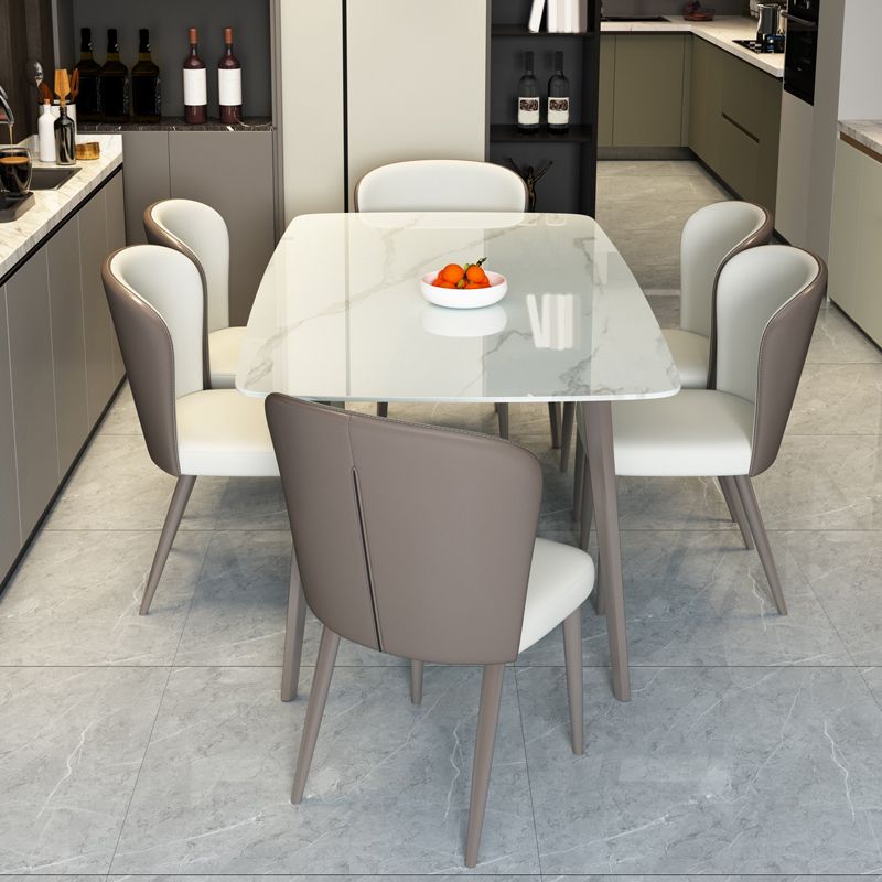 Modern Rectangular White Stone Top Dining Table with 4 Legs Base